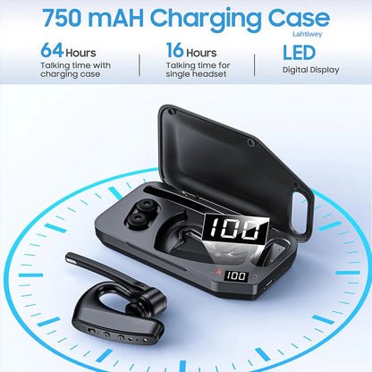 Bluetooth Headset, Wireless Earpiece with Charging Case, Bluetooth Headphones with Dual-Mic Noise Cancelling for Trucker Office - Universal Market
