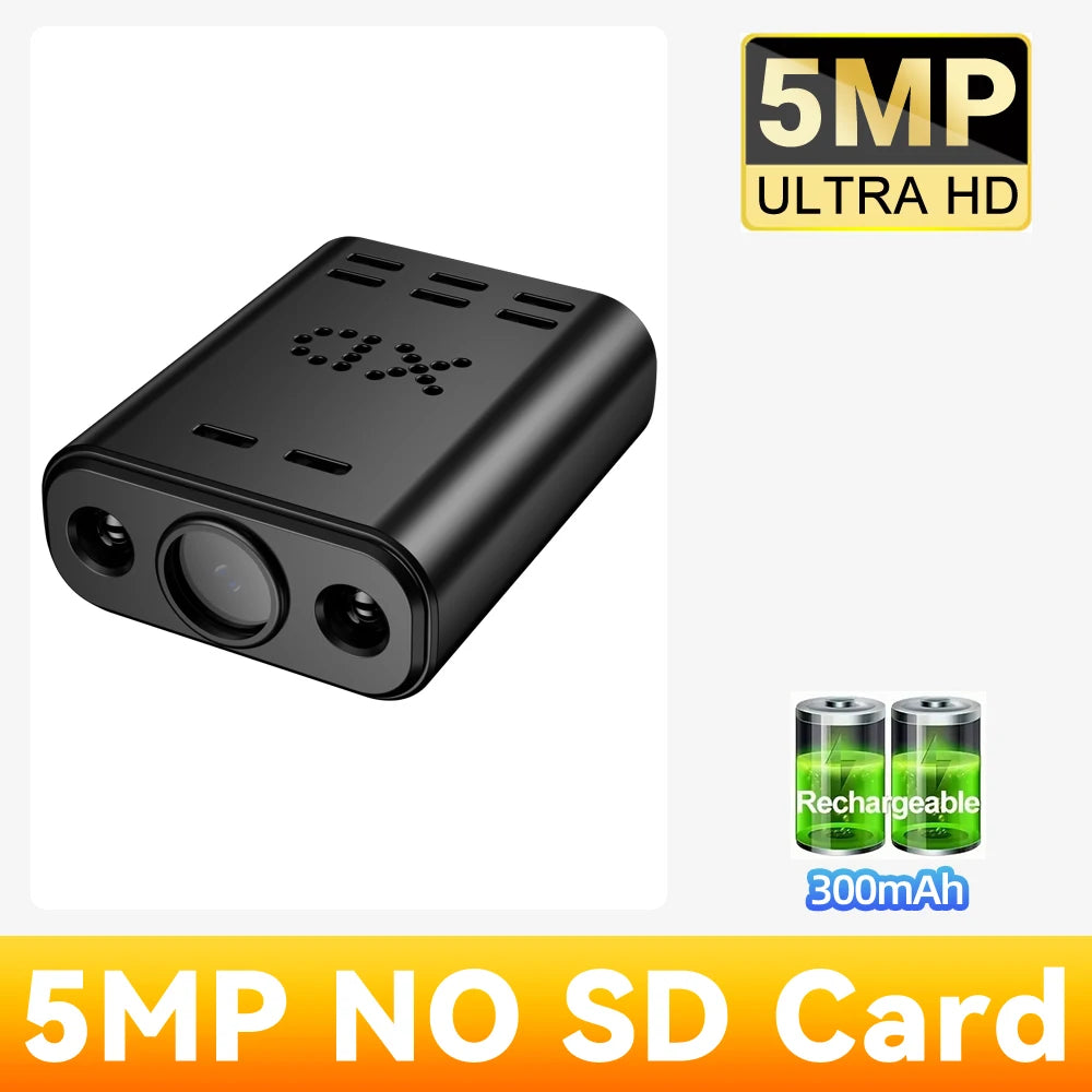 PEGATAH 5MP HD Mini WIFI Body Camera Built-in Battery Human Tracking IP Remote Monitoring IR Night Vision Protable Camcorders - Universal Market
