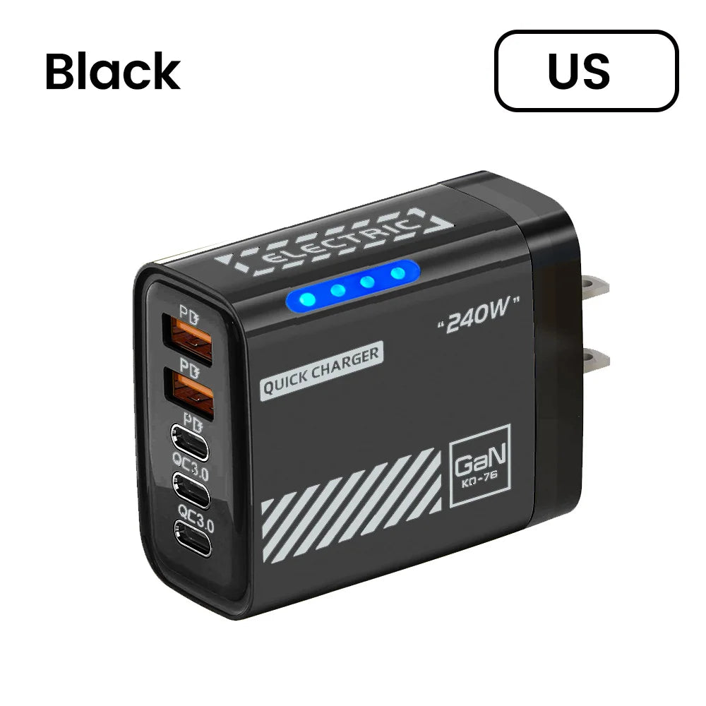 Xiaomi 240W QC3.0 PD 5 Ports GaN Fast Charger EU/US Plug Phone Charging Head Adapter with LED Light for iPhone Samsung Huawei