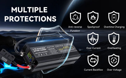 12V LiFePO4 Battery  60A 100A Anti reverse connectionAdjustable voltage and current Fast  Large Screen Display Charger