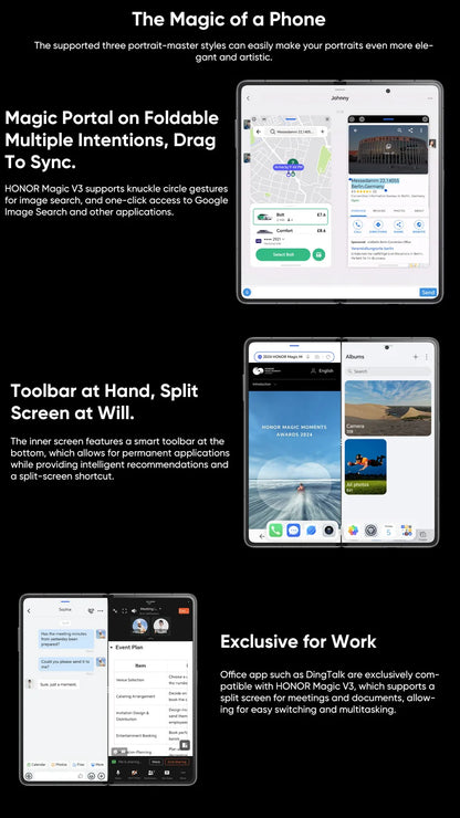 RU Express Global Version Honor Magic V3 5G Foldable LTPO OLED 120Hz Display 7.92" 50MP Camera Snapdragon 8 Gen 3 5150mA 66W NFC