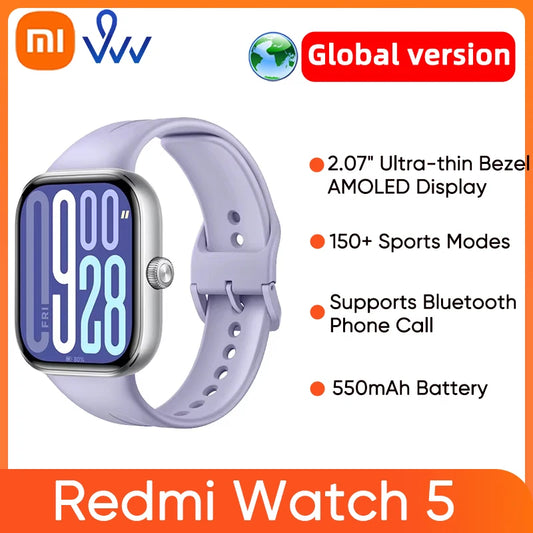Global Version Xiaomi Redmi Watch 5 Bluetooth Calling Ultra-large 2.07" Square AMOLED Display 24 Days Battery Built-in GNSS 5ATM