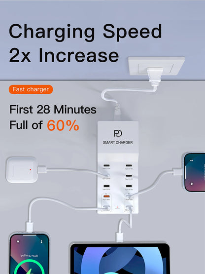 AIXXCO 72W 8 Ports PD QC3.0 USB C Fast Charger Type c Wall Adapter Super Fast Charging For Iphone Samsung Ipad Xiaomi