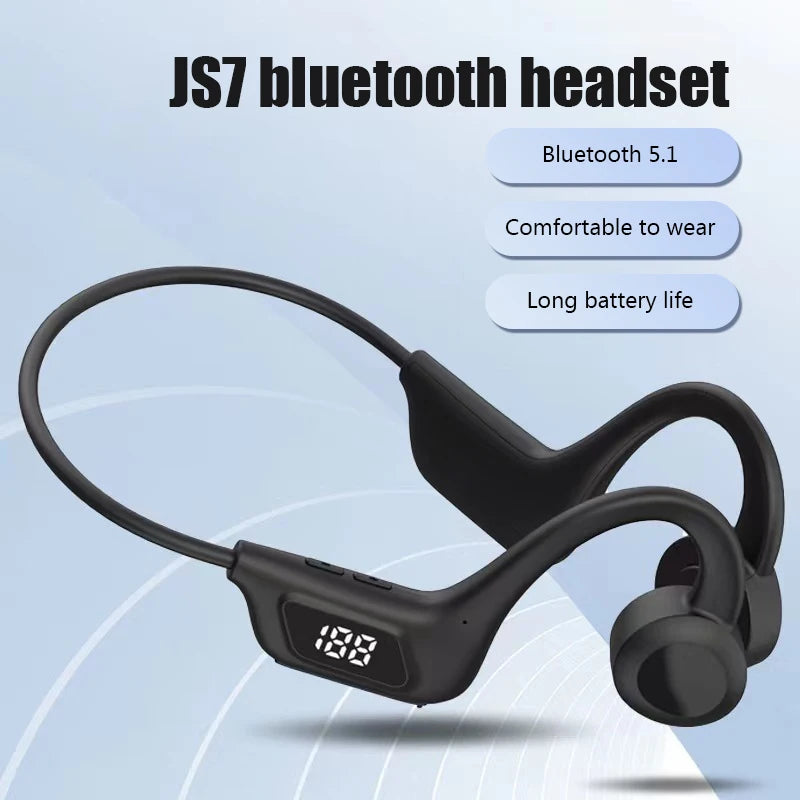 JS7 Bone Conduction Headphones Tf Card Digital Display Fone Headset Hands-free Call Auriculares Sports Open-ear Earphone - Universal Market