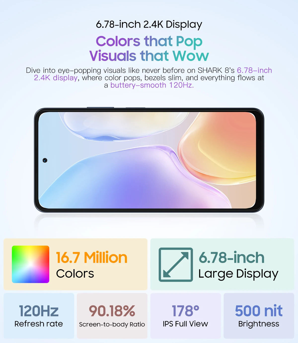 Blackview SHARK 8 Smartphone Android13 G99 Mobile Phone 6.78'' 120Hz 2.4K Display 16 (8+8) GB RAM 256GB ROM 64MP Cameras Phones