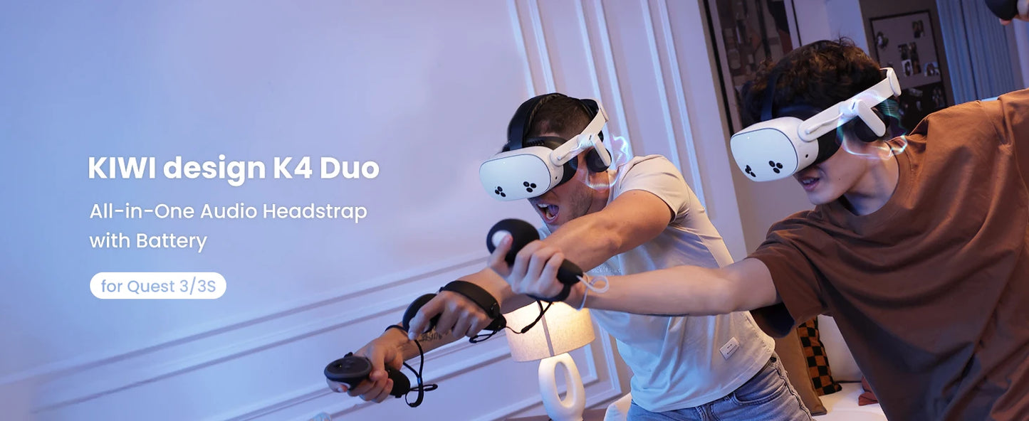 KIWI design Audio Head Strap with Battery for Meta/Oculus Quest 3/3S, K4 Duo DualFast Charging Headset, VR Accessories with Bala