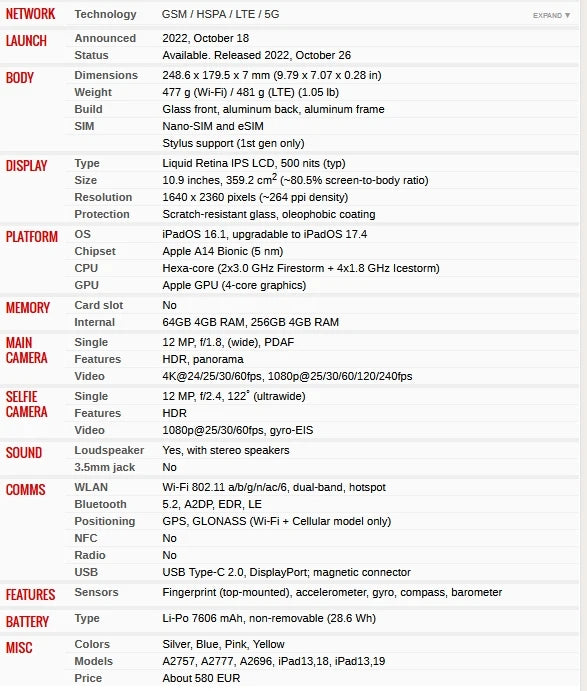 98% new Apple iPad 10 10.9" iPad HDR Display 1640x2360 Apple A14 IOS 64GB 256GB WIFI Tablets Unlock Apple iPad 10th Generation