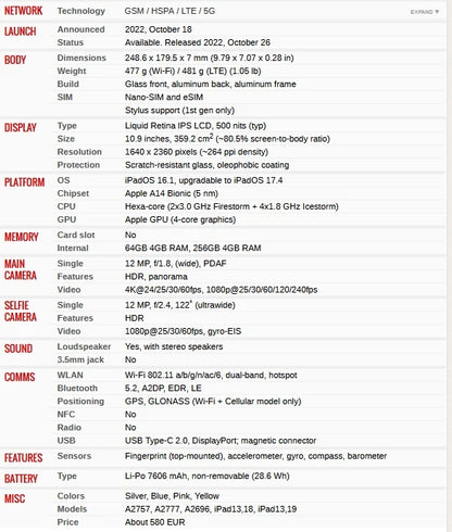 98% new Apple iPad 10 10.9" iPad HDR Display 1640x2360 Apple A14 IOS 64GB 256GB WIFI Tablets Unlock Apple iPad 10th Generation