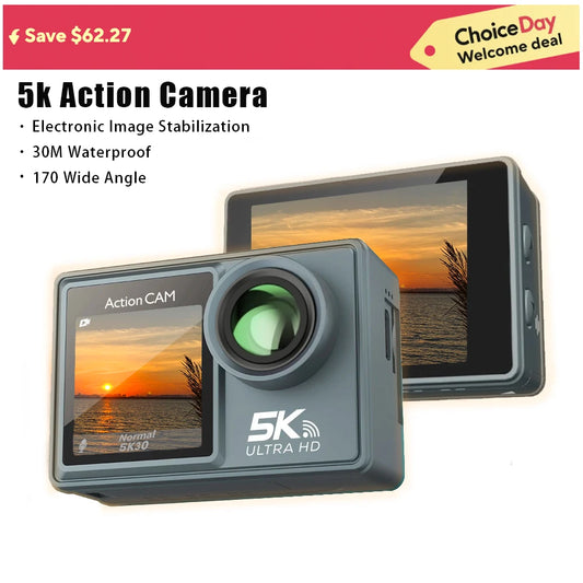 Action Camera 5K 4K 60FPS WiFi Anti-shake Dual Screen 170° Wide Angle 30m Waterproof Sport Camera with Remote Control