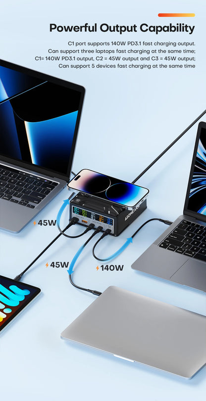 260W GaN USB C Charger PD3.1 140W USB Type C Fast Charger For Mackook Pro Tablet iPhone 14 Samsung Xiaomi Wireless Charger