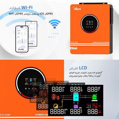 Anern 4200W 6200W Hybrid Inverter 24v Mppt on Grid Off Grid Inverter 48v 230V PV Input Max 500vdc MPPT 120A Charger