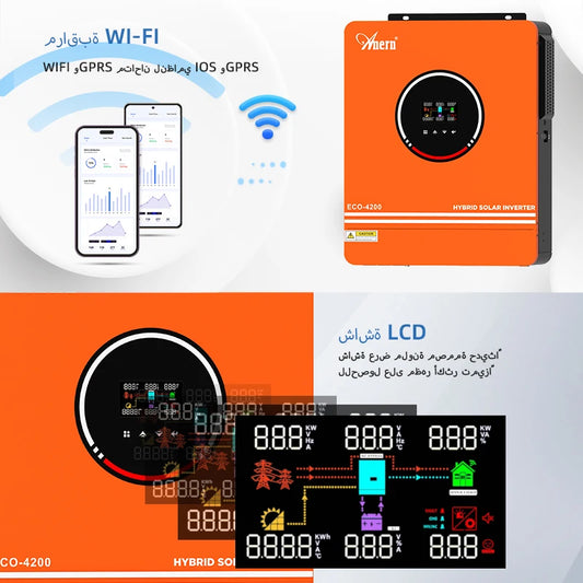 Anern 4200W 6200W Hybrid Inverter 24v Mppt on Grid Off Grid Inverter 48v 230V PV Input Max 500vdc MPPT 120A Charger