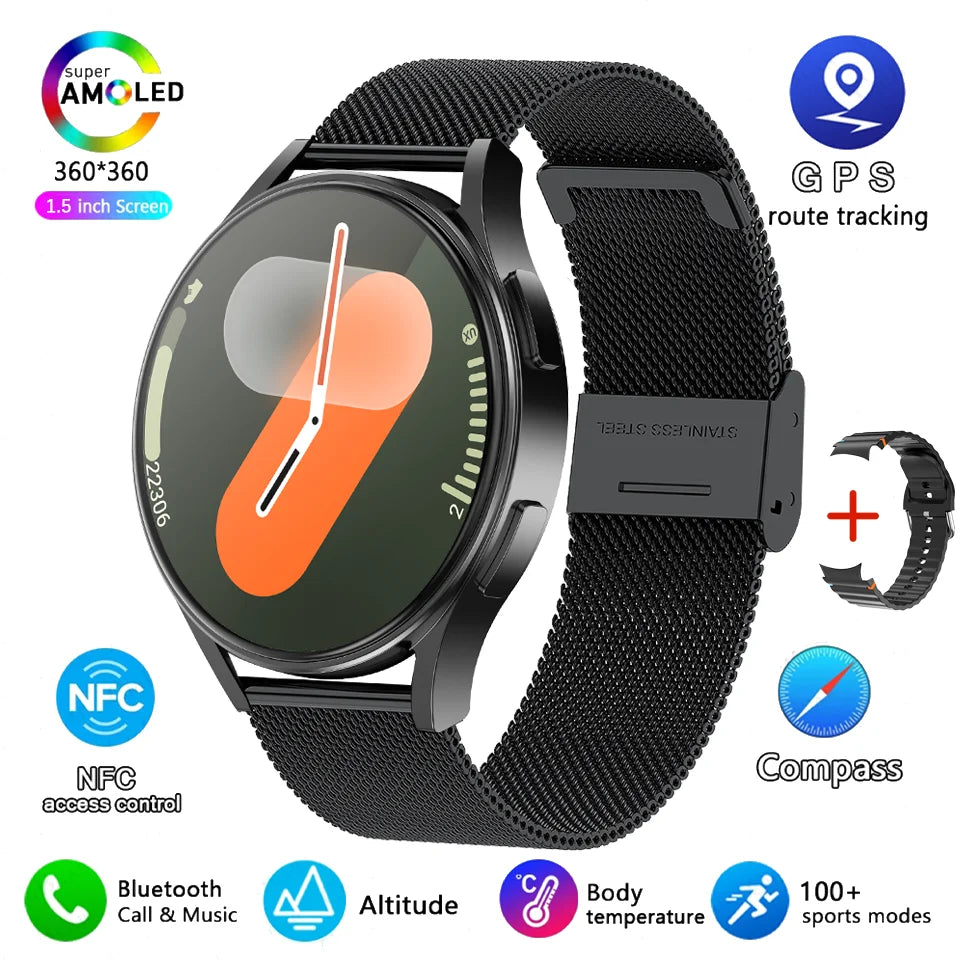 2025 New Bluetooth Call Smart Watch 7 Classic Men AMOLED HD Screen AI Voice Assistant Bluetooth Call NFC GPS Smartwatch Women