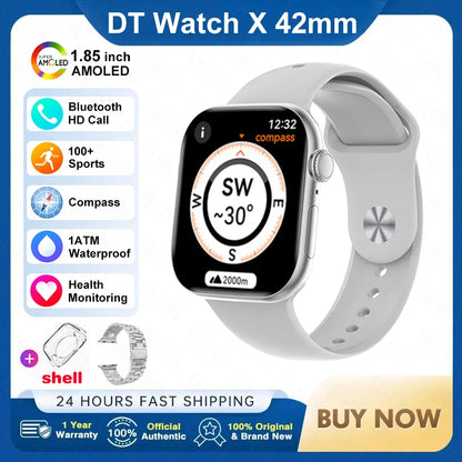 For Apple DT Watch X Mini Smart Watch 3D Menu Video AI Voice NFC Sports Record Health Test 1.85 Inch AMOLED Women Smartwatch