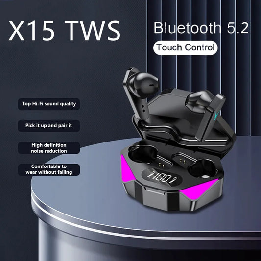 NEW X15 TWS Earphones Bluetooth Wireless Gamer Headphones 65ms Low Latency Earbuds Fone Headset Gamer With Mic Handfree - Universal Market