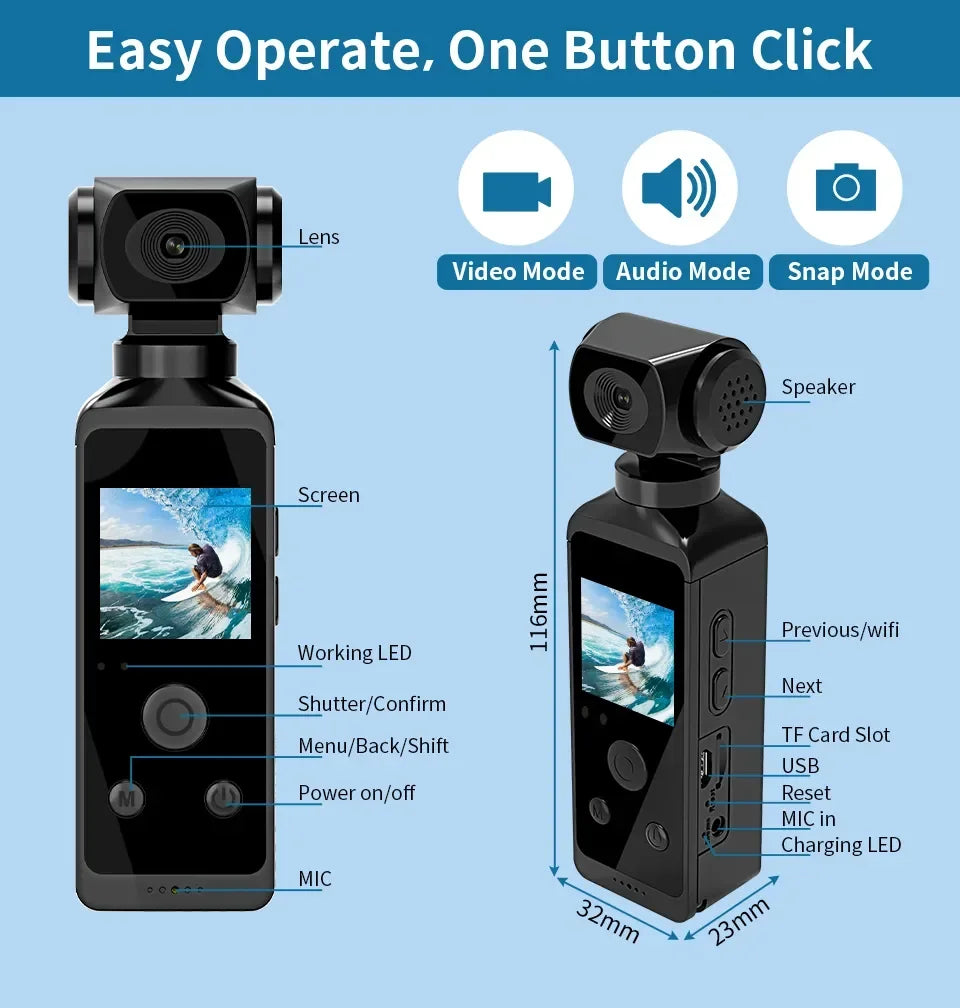 Real-5K 4K UHD WiFi 1080P Camera 270 Rotatable Mini Camcorders Outdoor Sports With Waterproof Case Video Recorder Camcorder Cam - Universal Market