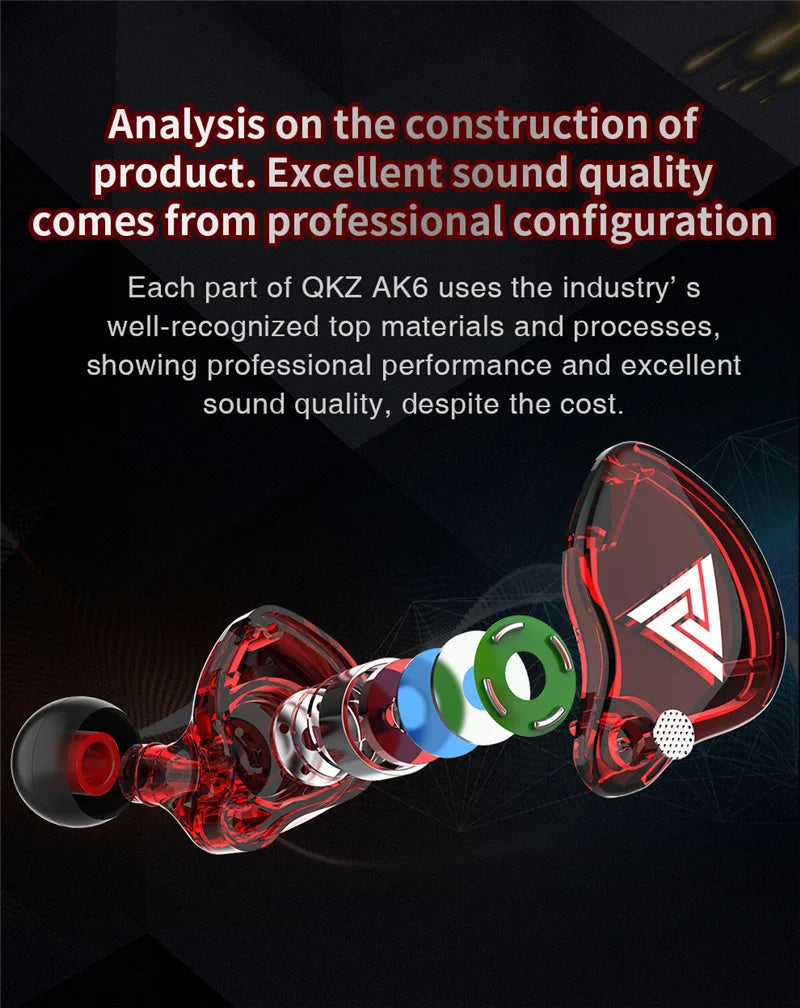 Original QKZ AK6 Copper Driver HiFi Wired Earphone 3.5MM Race Sport Headphone Bass Stereo Headset Music Earbuds In Ear With Mic - Universal Market