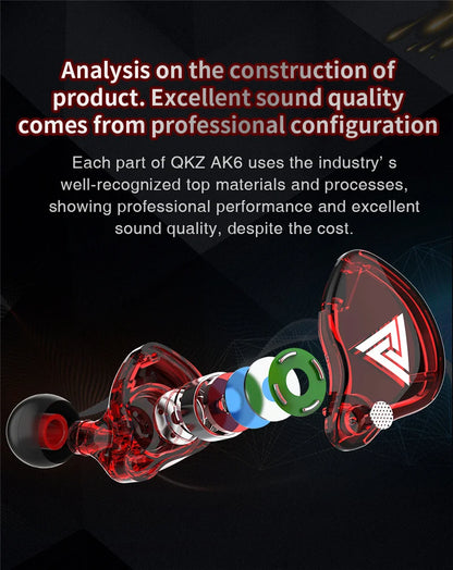 Original QKZ AK6 Copper Driver HiFi Wired Earphone 3.5MM Race Sport Headphone Bass Stereo Headset Music Earbuds In Ear With Mic - Universal Market