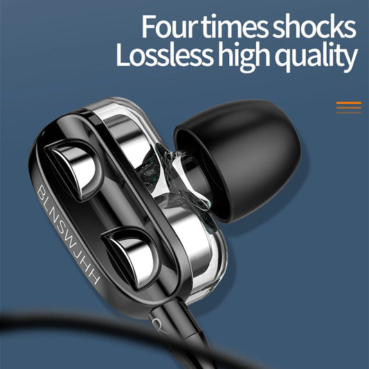 3.5mm Wired Headphones Noise Canceling In-Ear Sports Earphone Dual Driver Bass Stereo Gaming Headset HiFi Music Earbuds With Mic - Universal Market