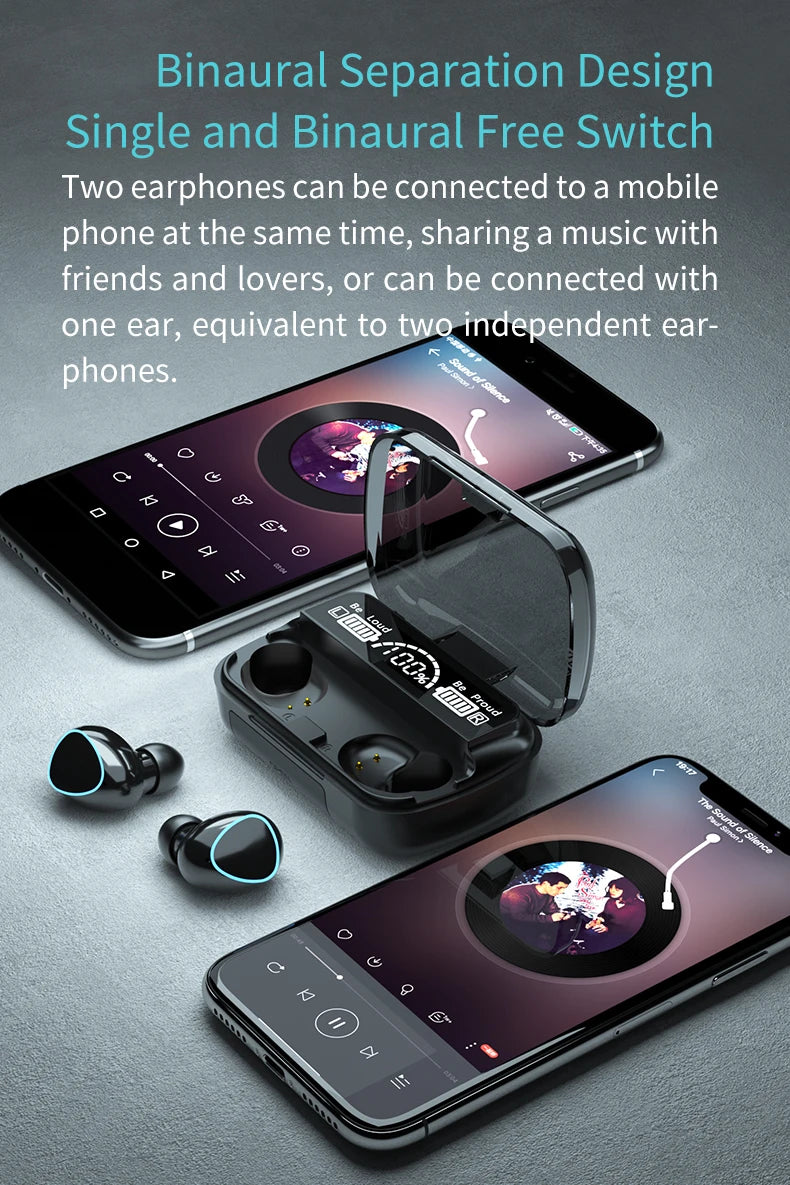 TWS M10 Wireless Bluetooth Headset with Charge Box for Phone Noise Cancelling Mic Earbuds LED Display Headphones Sport Earphones - Universal Market