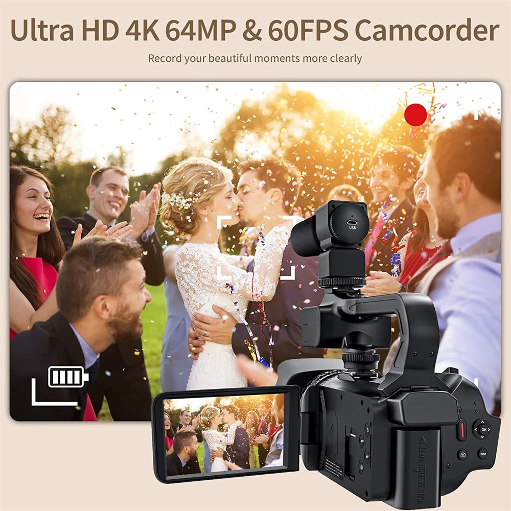 2025 Pro 4K 60FPS Digital Video Camera Photography Youtube Vlog Camcorder For Tiktok Live Stream Webcam 18X Zoom Rotate Touch - Universal Market