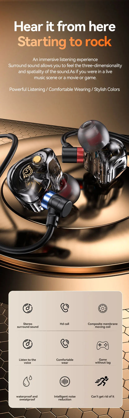 NEW 8D Surround Sound Gaming Earphones Type C&3.5mm Wired In Ear Earbuds Headphones Sports Gamer Headset for Samsung With HD Mic - Universal Market