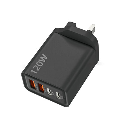 120W 2 USB+2 Type-C 4 Ports Wall Charger Fast Charging EU/US/UK Plug Power Adapter For Xiaomi iPhone Samsung Huawei Phone/Tablet