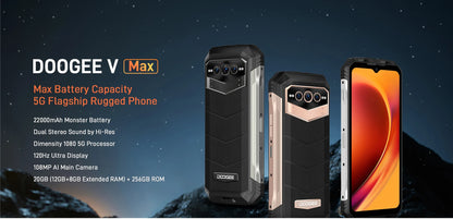 5G Phone DOOGEE V Max Rugged Smartphone 22000mAh,12GB+256GB Cellphone 108MP Camera Smartphone 120Hz Dimensity 1080,Hi-Res,NFC