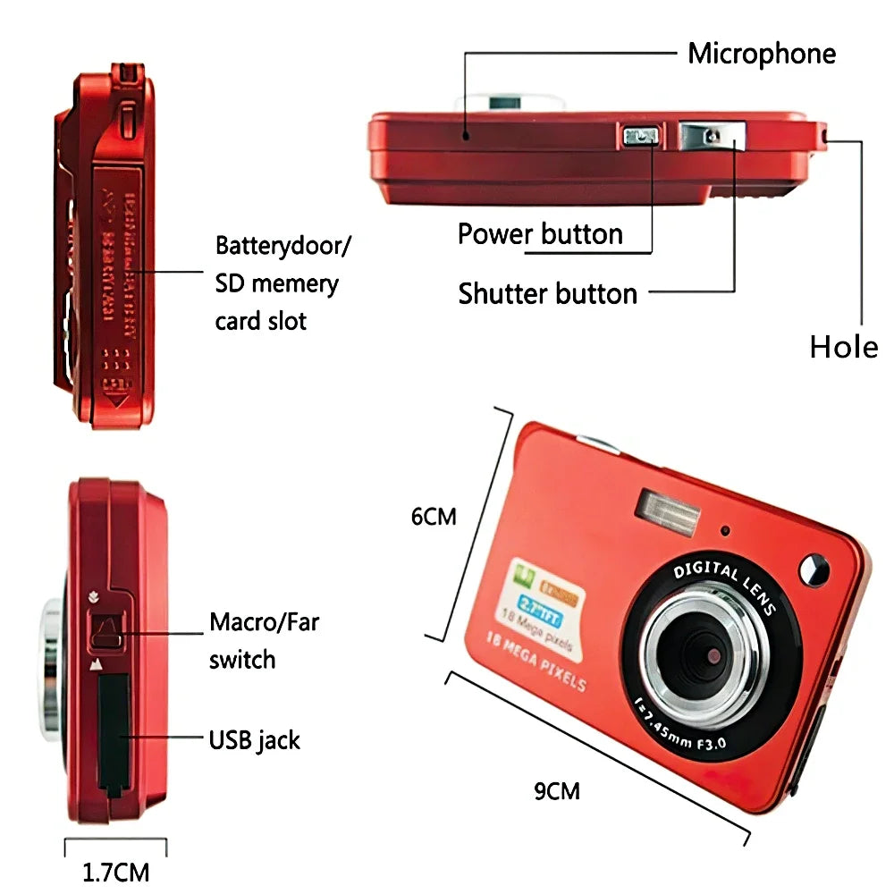 Portable Digital Camera 1080P Video Camcorder 48MP Photo 8X Zoom Anti-shake 2.7 Inch Large TFT Screen USB Charge with Carry Bag - Universal Market