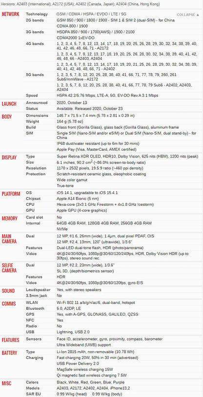 CN&US Version Original Apple iPhone 12 64GB 128GB 256GB ROM 6.1" Genuine Super Retina OLED Face ID NFC IOS Unlocked 5G iPhone12 - Universal Market