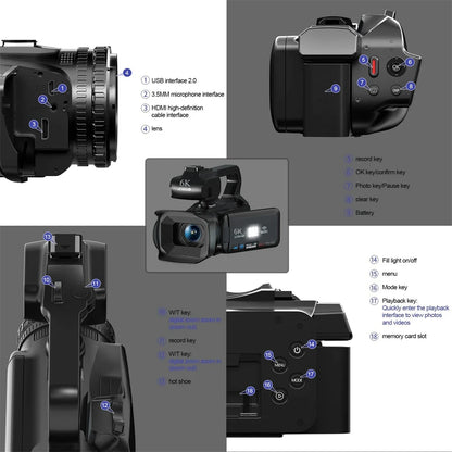 Full 6K Camcorder 64MP Youtuber Professional Digital Video Camera Streaming Auto Focus Photography Vlog Recorder 4" Touch Screen - Universal Market