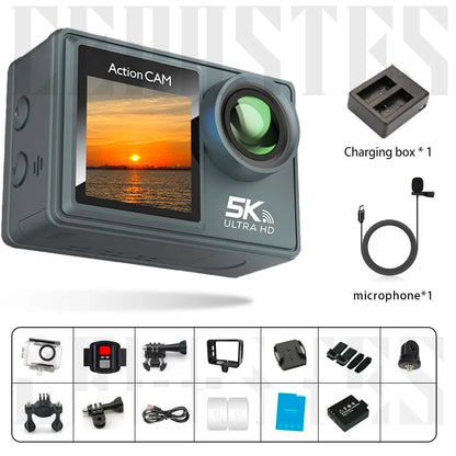 Action Camera 5K 4K 60FPS WiFi Anti-shake Dual Screen 170° Wide Angle 30m Waterproof Sport Camera with Remote Control