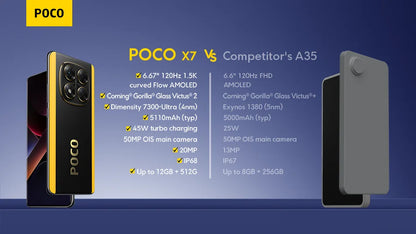 POCO X7 Global Version Cellphone 256GB 512GB Dimensity 7300-Ultra 6.67" 1.5K AMOLED Curved Display 45W Turbo Charging NFC IP68