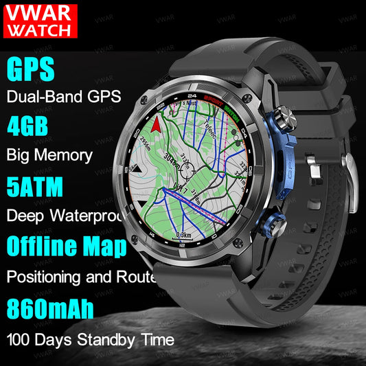 2025 NEW GPS Smart Watch with Offline Map 30m Waterproof 860mAh Big Battery Military Smartwatch Men 4GB Storage Video Player