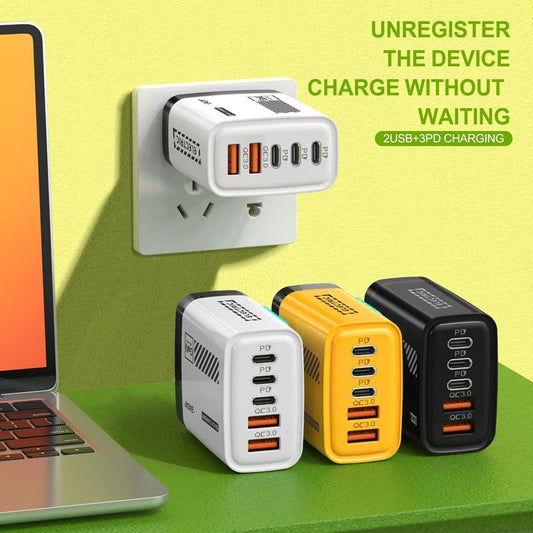 Xiaomi 240W 5 Ports Type-C USB Fast Charger EU US Plug Charger With LED Light Desktop Power Adapter For Iphone Samsung Huawei