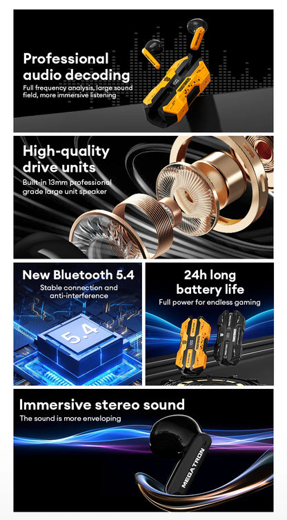 Choice TRANSFORMERS TF-T51 Bluetooth 5.4 TWS Earphones Low Latency Gaming Earbuds Long Endurance HiFi Music Headphones With mic - Universal Market