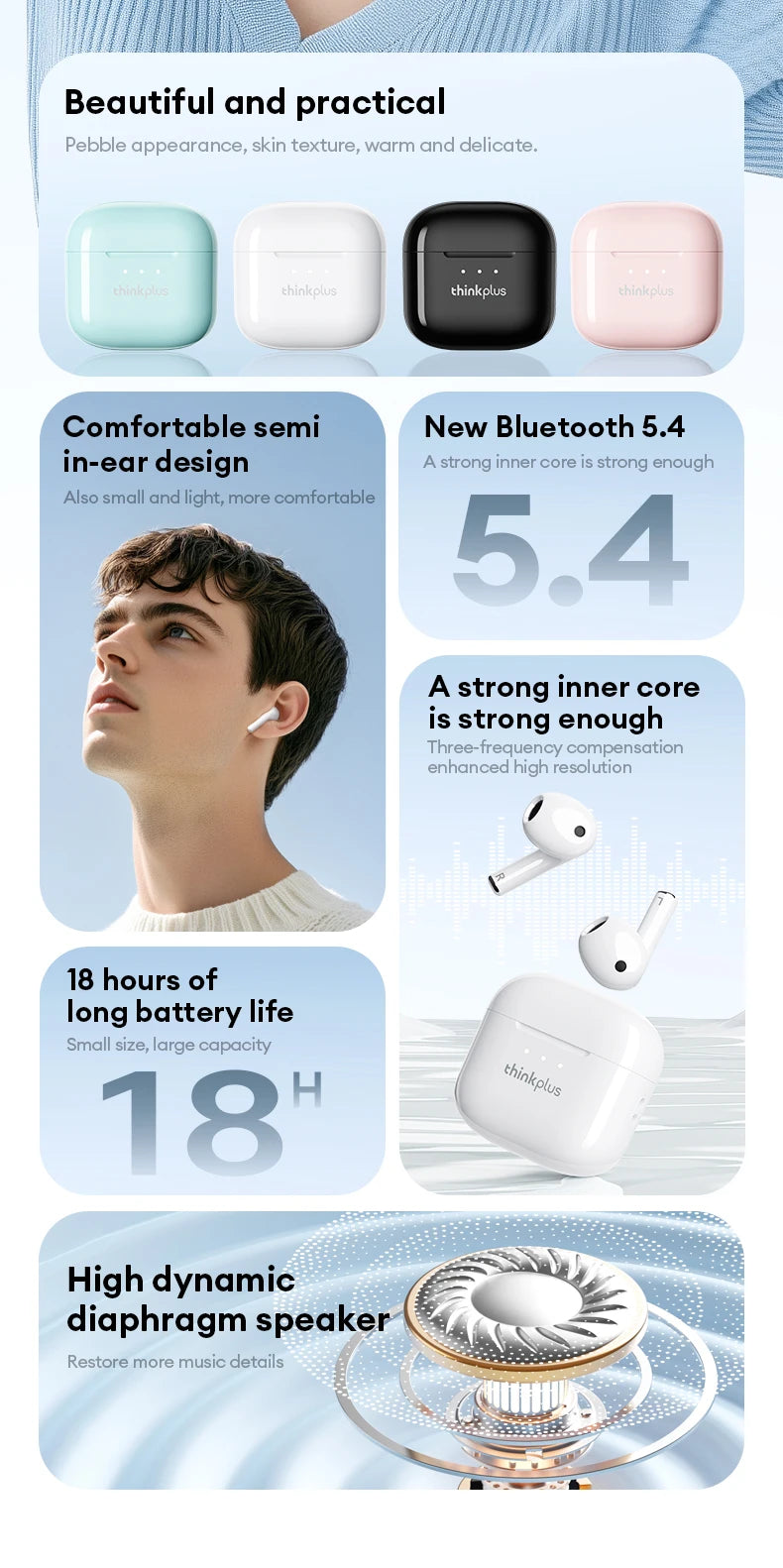Choice Lenovo LP23 Bluetooth 5.4 Earphones HiFi Music Headset Wireless TWS Headphones Noise Reduction Sport Gaming Headphones - Universal Market