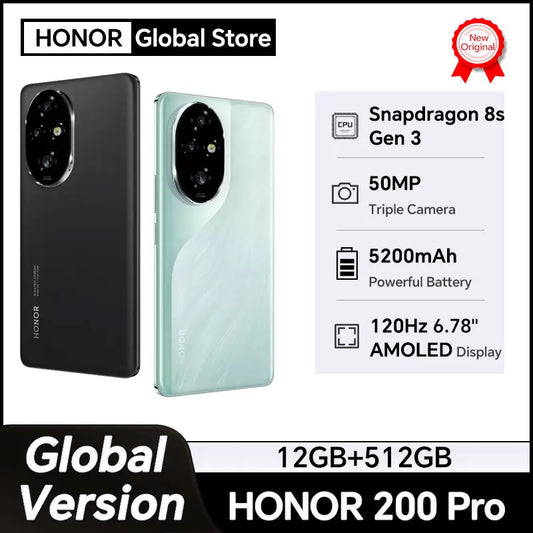 HONOR 200 Pro Global Version 6.78'' 5G Smartphone Snapdragon 8s Gen 3 120Hz AMOLED Display 5200mAh Battery 100W SuperCharge