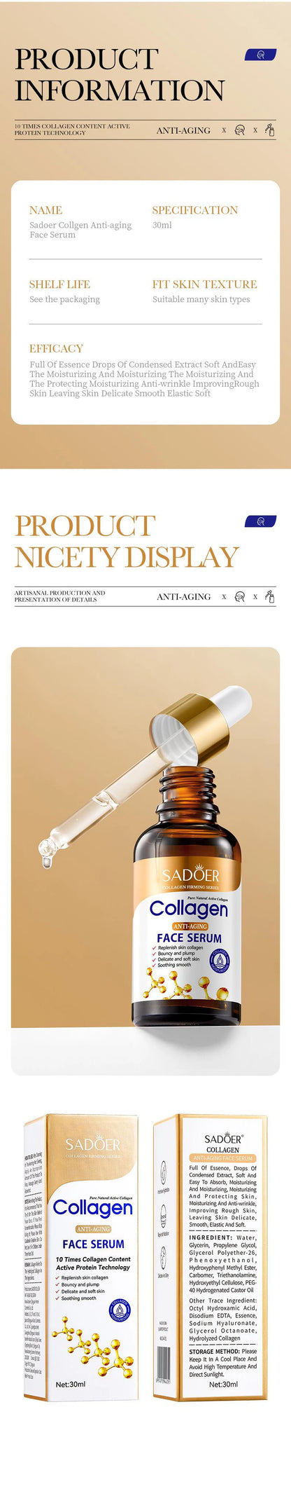 1/2/3pcs SADOER Collagen Face Serum skincare Facial Essence Liquid Anti-aging Moisturizing Nourishing Facial Serum Skin Care