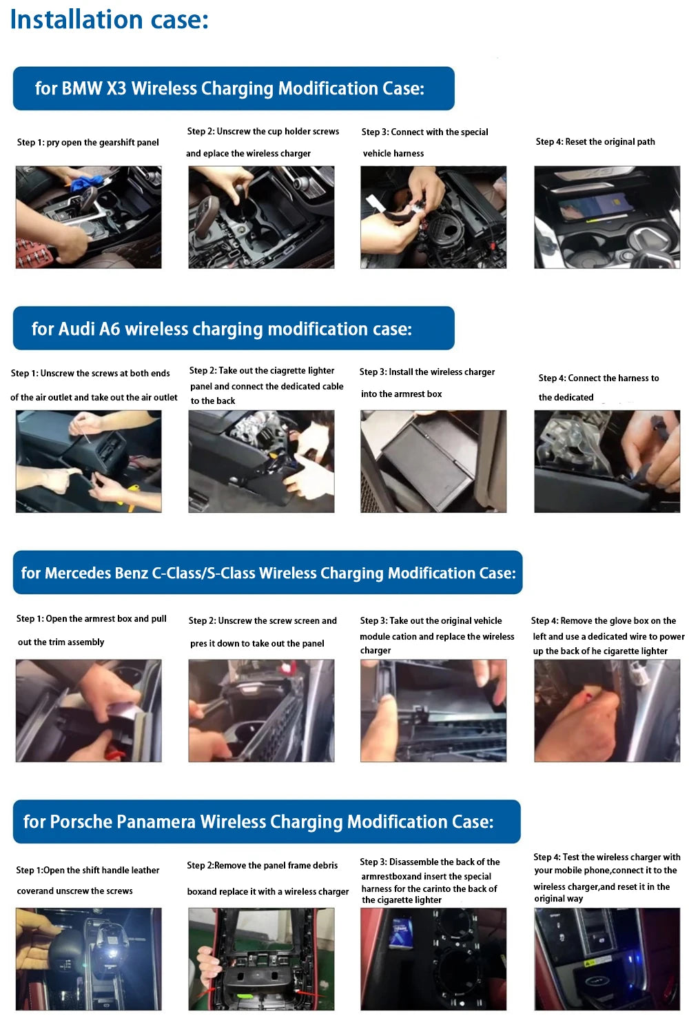 Car Wireless Mobile Phone Charger Center Console Storage QI 18W iPhone fast charge for Porsche Cayenne E3 2019–2025