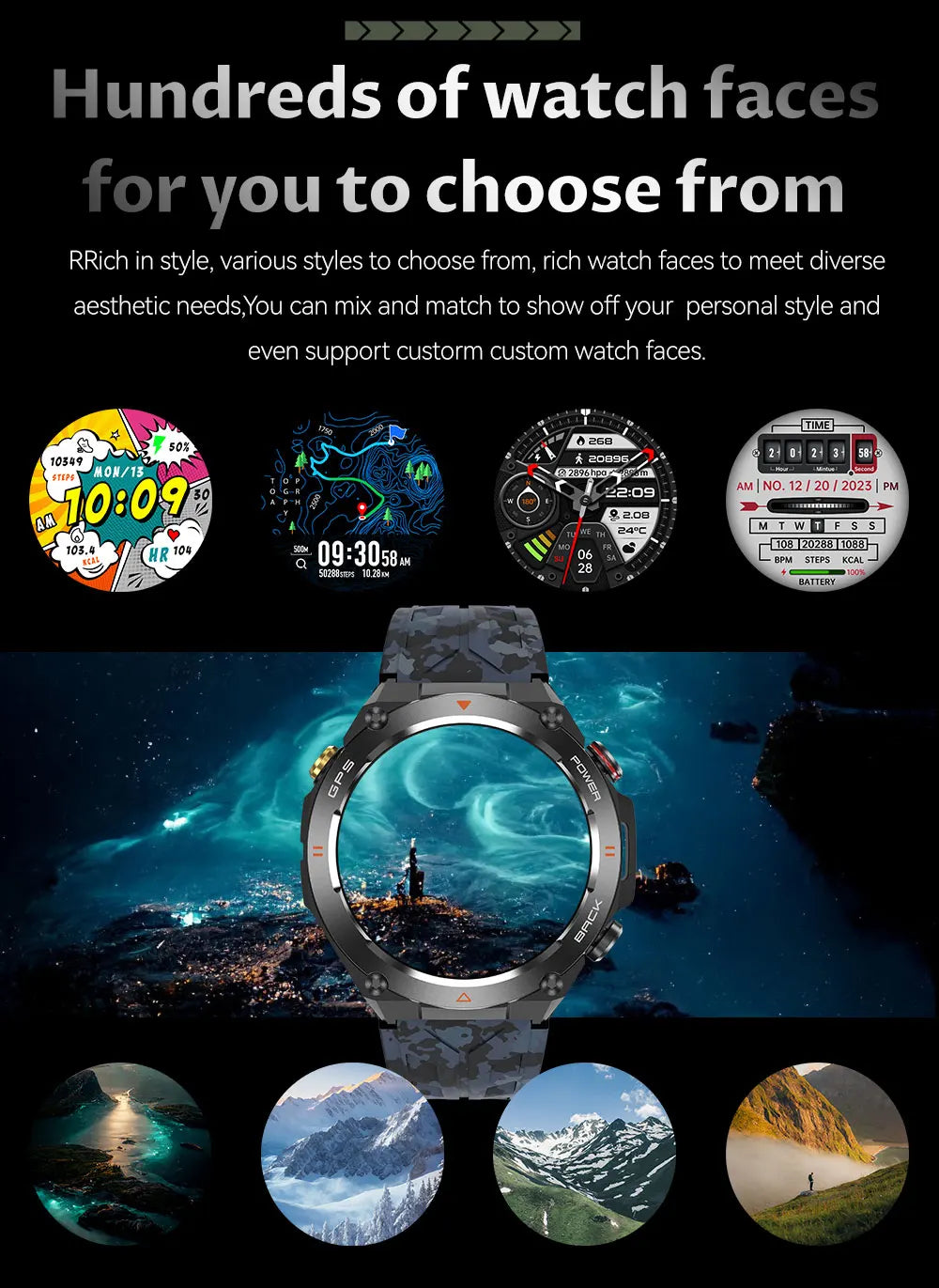 TLCRETE Men Outdoor Smartwatch Stainless Steel BT Call 650mAh Built-In GPS AI Voice Assistant 1ATM Waterproof Smart Watch KC82