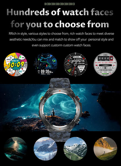 TLCRETE Men Outdoor Smartwatch Stainless Steel BT Call 650mAh Built-In GPS AI Voice Assistant 1ATM Waterproof Smart Watch KC82