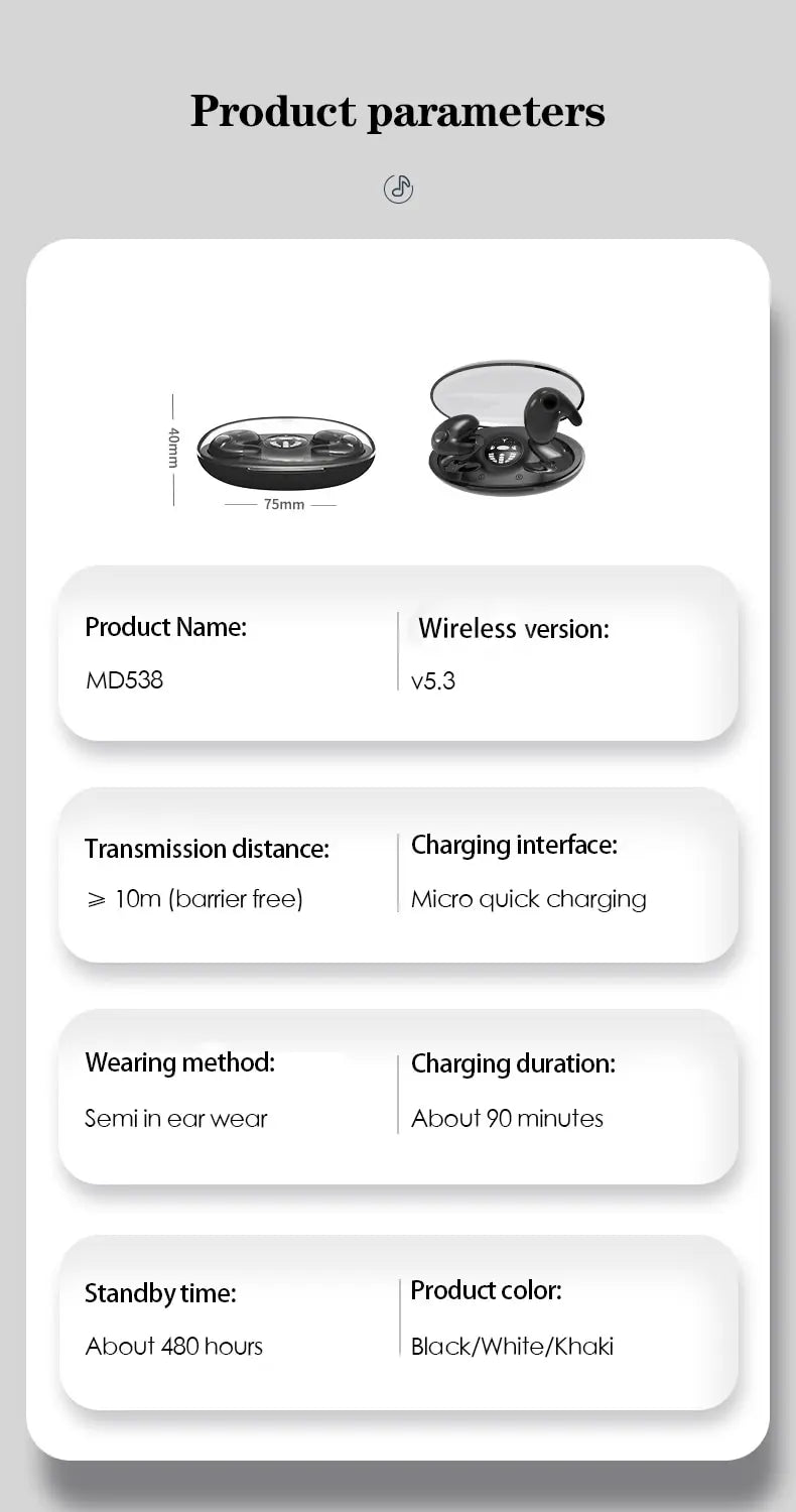 Invisible Sleep Wireless Earphone TWS Bluetooth 5.3 Headphones Hidden Earbuds IPX5 Waterproof Noise Reduction Sports Headset - Universal Market