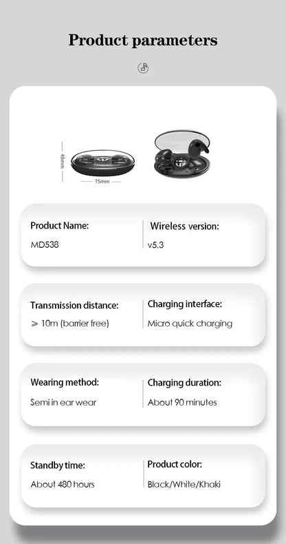 Invisible Sleep Wireless Earphone TWS Bluetooth 5.3 Headphones Hidden Earbuds IPX5 Waterproof Noise Reduction Sports Headset - Universal Market