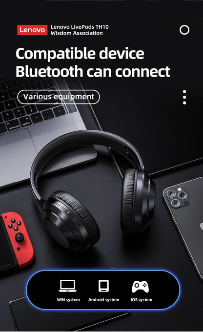 Lenovo TH10 Wireless Bluetooth Headset HIFI Stereo Earphones Foldable Over Ear Earbuds Sports Game Headphones with Microphone - Universal Market