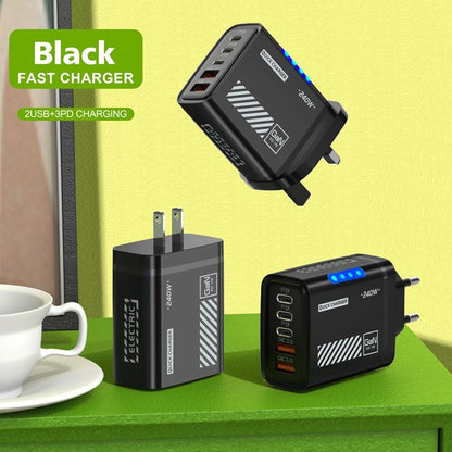 Xiaomi 240W 5 Ports Type-C USB Fast Charger EU US Plug Charger With LED Light Desktop Power Adapter For Iphone Samsung Huawei
