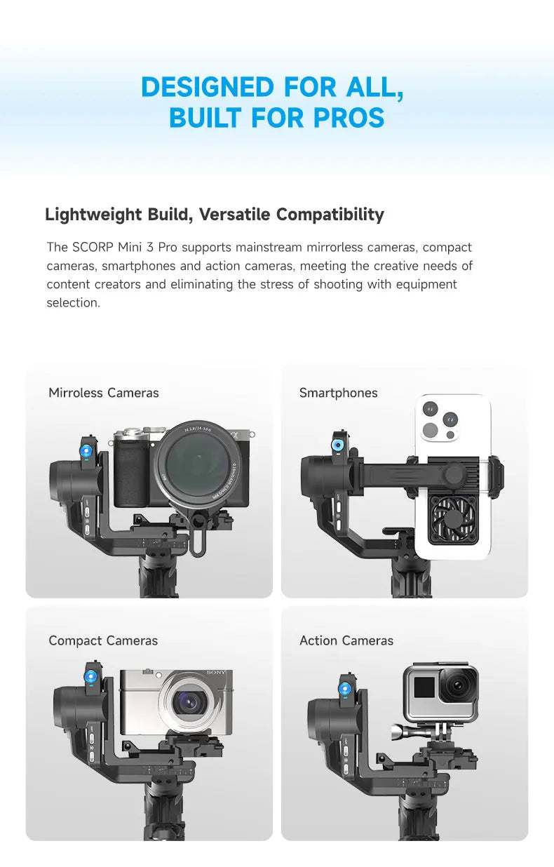 FeiyuTech SCORP Mini 3 Pro Gimbal with Detachable Remote Handle & AI 4.0 Tracking for Mirrorless, Action Camera & Smartphones - Universal Market