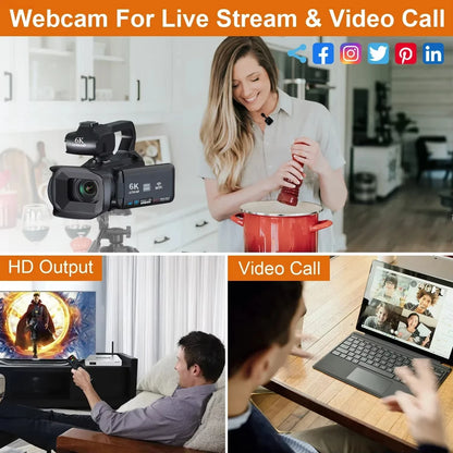 6K Professional Video Camera for Photography 18X Digital Zoom Night Vision Vlogging Camera 64MP WiFi Livestream Webcam Camcorder - Universal Market