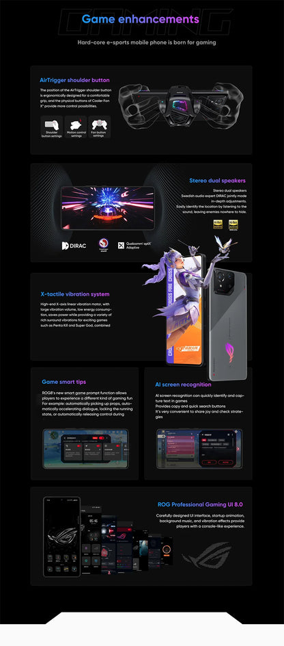 ASUS ROG 8 & 8 pro android 5G Gaming Phone Global Rom Snapdragon 8 Gen 3 6.78'' 165Hz AMOLED Screen 5500mAh 65W Fast Charge
