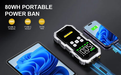2025 New 4 in 1 Multi-Functional 12V Car Jump Starter 6000A 21800mAh Power Bank With Air Compressor, LED Light, and USB Charger